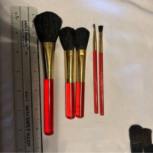 Cosmetic Makeup Brush Set of 5 Long Assorted Size Red Handles W/gold New